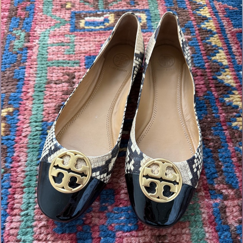 Tory Burch Chelsea Snake Print Cap Toe Ballet Flat